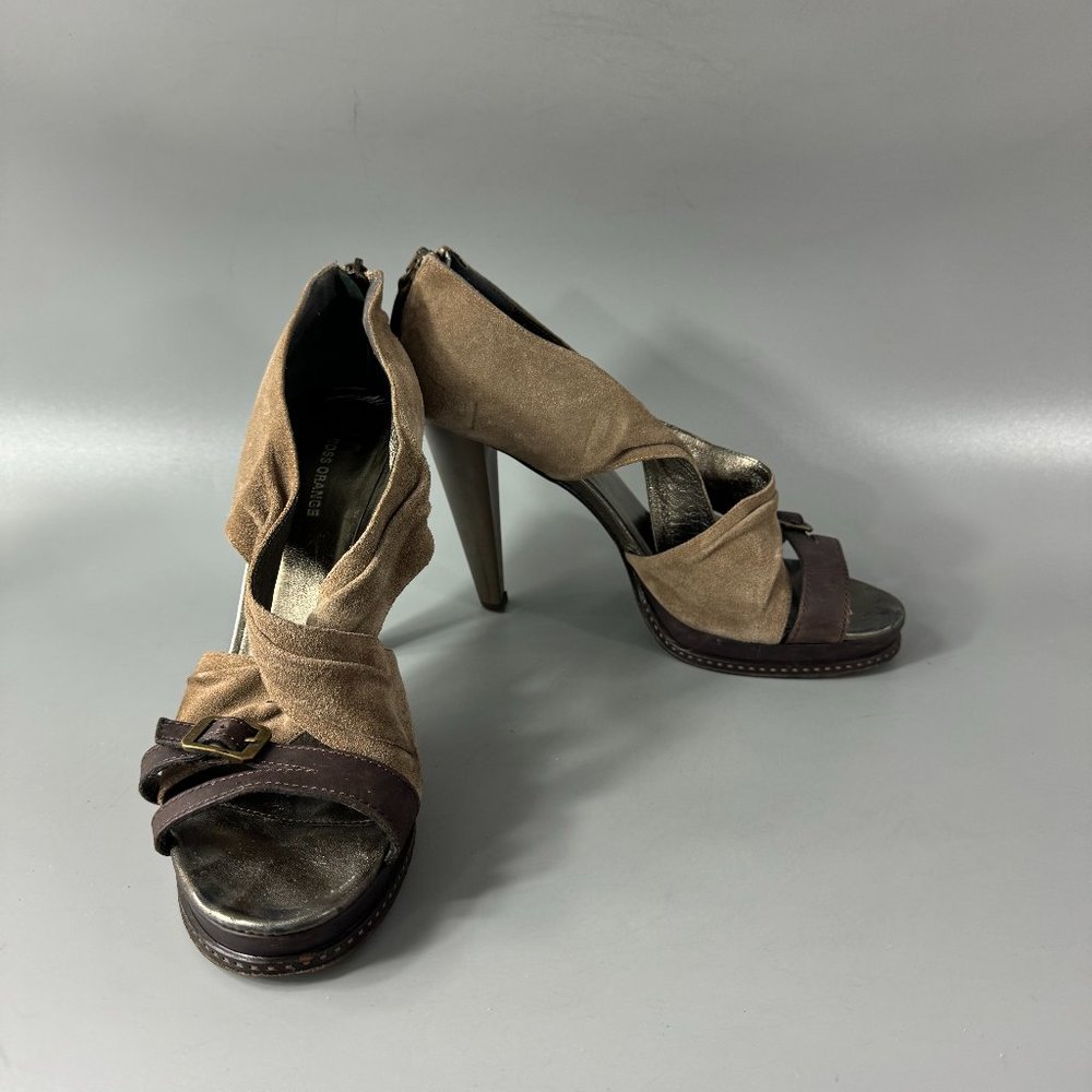 Boss Orange Brown Leather Crissccross Heels, Size 39